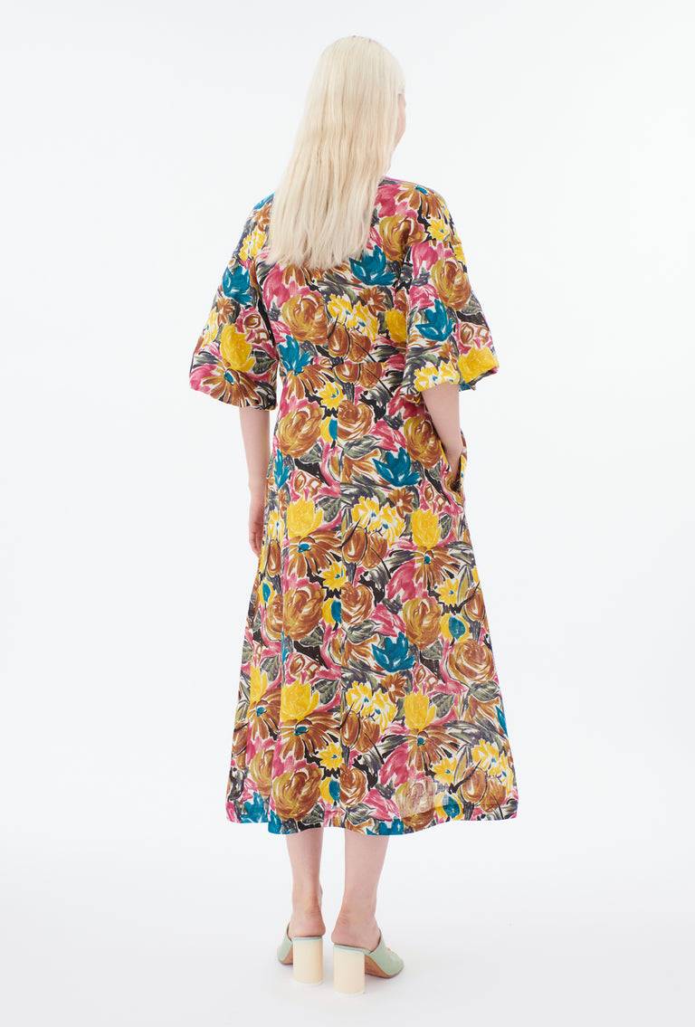 Odeeh Brush-Stroke Peonies Kleid, Tobacco Heißer Verkauf
