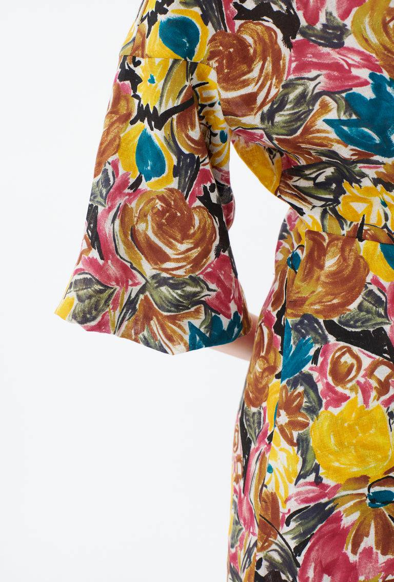 Odeeh Brush-Stroke Peonies Kleid, Tobacco Heißer Verkauf