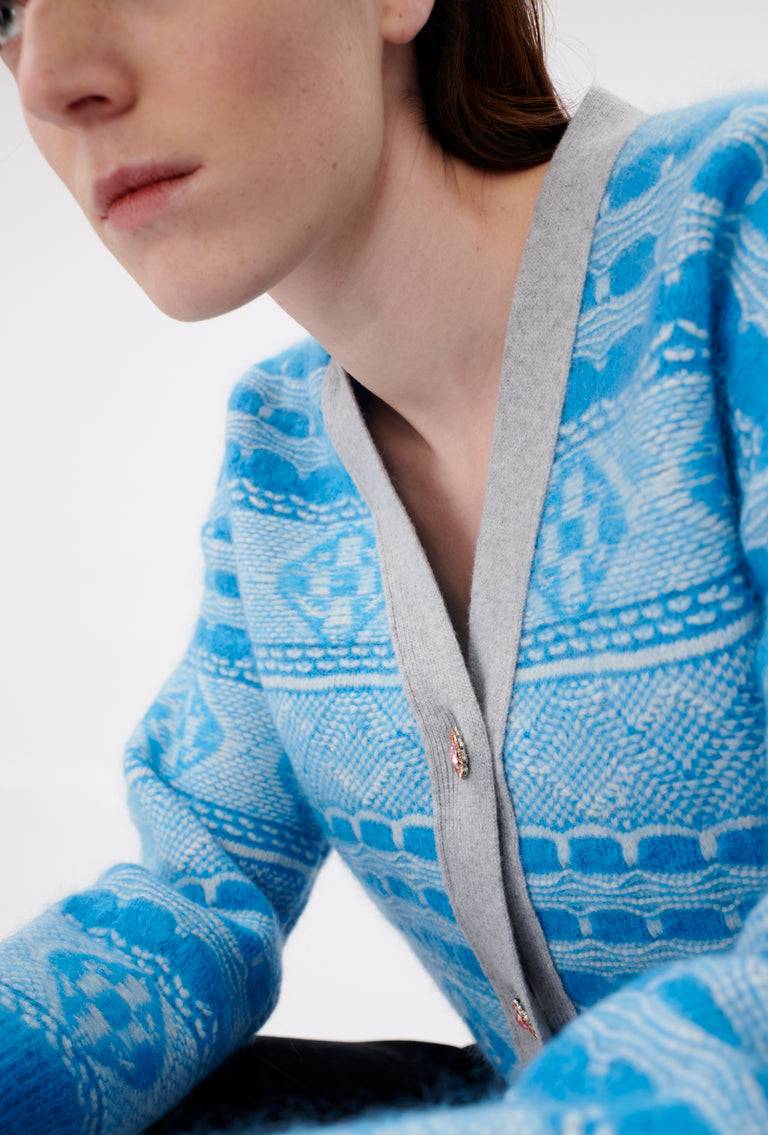 Odeeh Graphic Norwegian Cardigan, Himmelblau Flash Sale