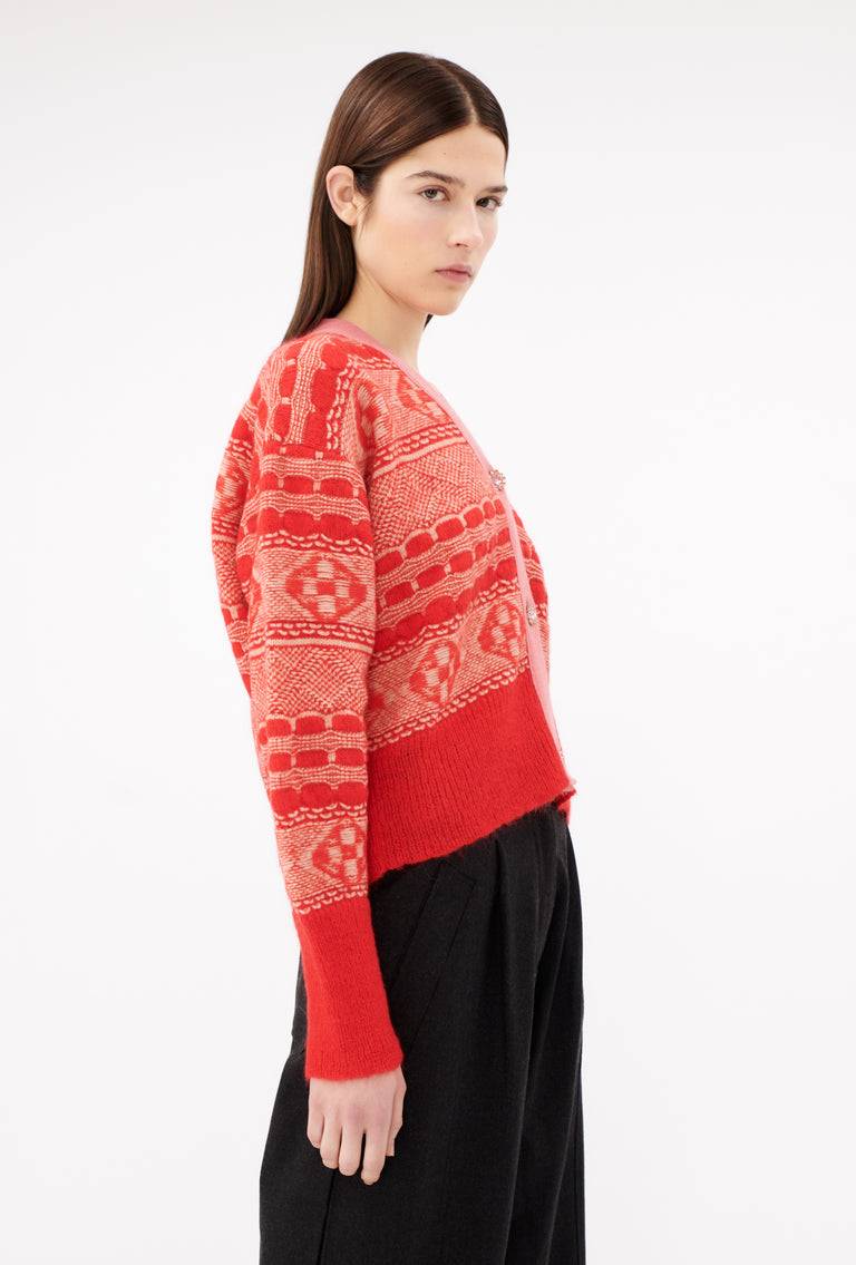 Odeeh Graphic Norwegian Cardigan, Geranium Valentinstagsangebot