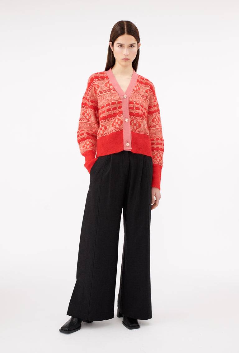 Odeeh Graphic Norwegian Cardigan, Geranium Valentinstagsangebot