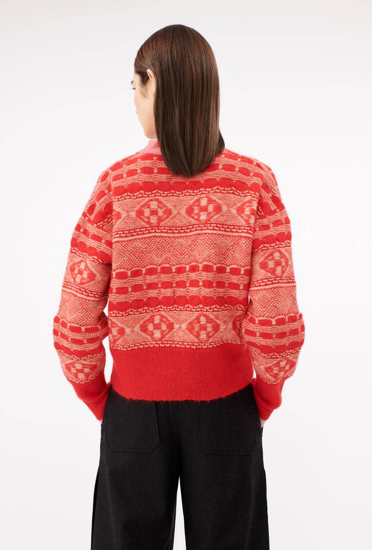 Odeeh Graphic Norwegian Cardigan, Geranium Valentinstagsangebot