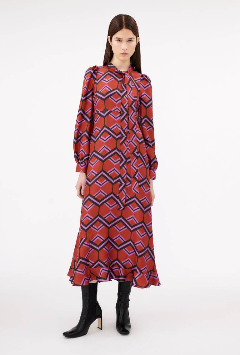 Odeeh Ribbon Zig Zag Kleid, Rusty Red Neuheiten