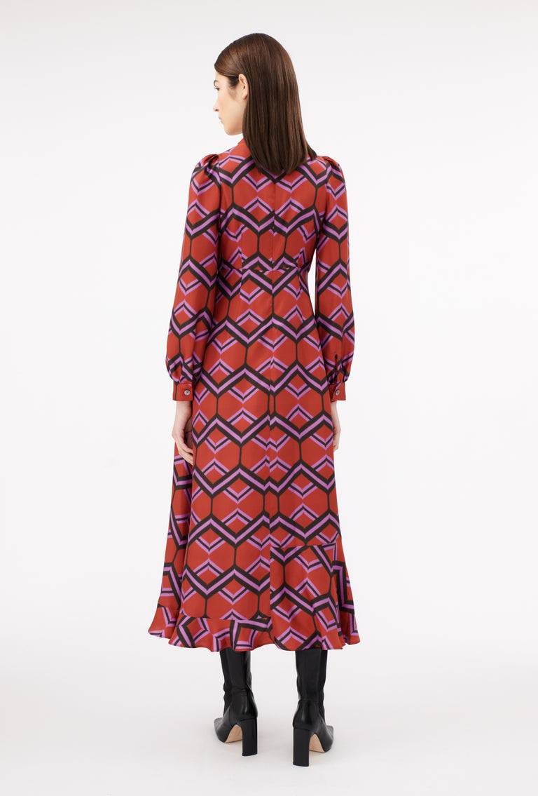 Odeeh Ribbon Zig Zag Kleid, Rusty Red Neuheiten