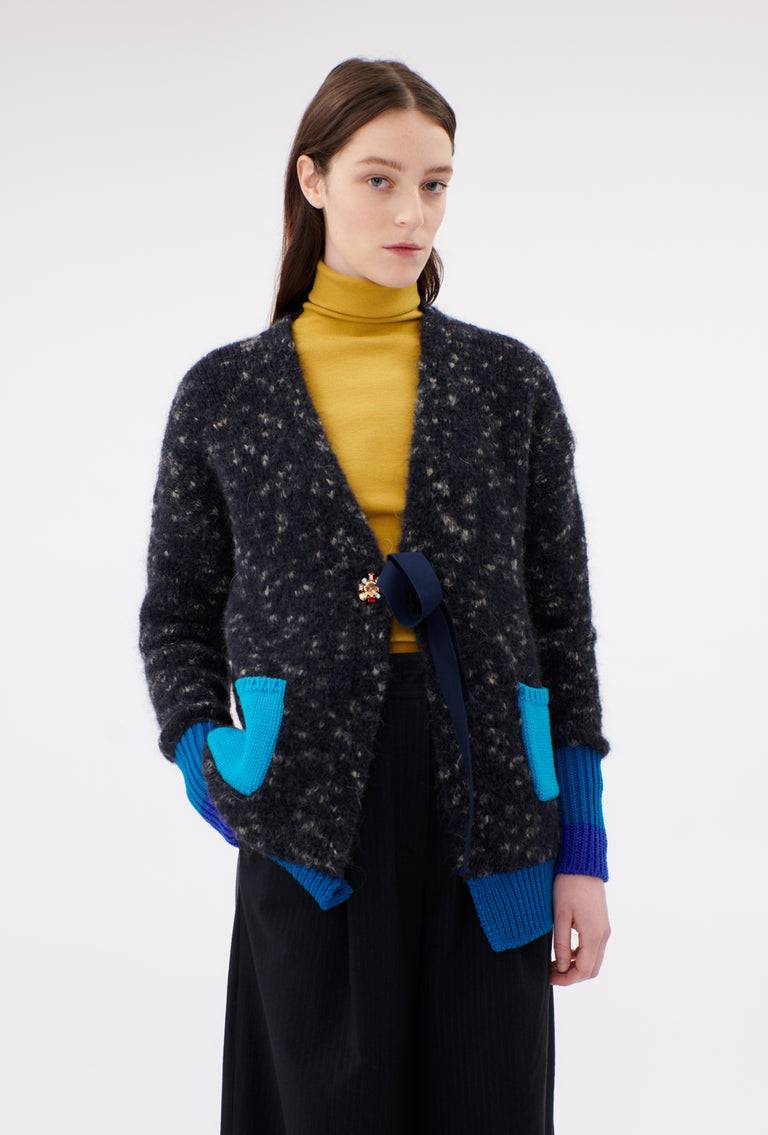 Odeeh Color Block Patch Cardigan, Granite Zeitbegrenzte Promotion