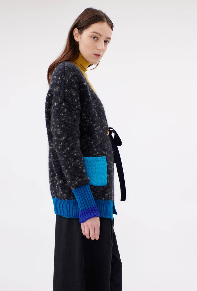 Odeeh Color Block Patch Cardigan, Granite Zeitbegrenzte Promotion