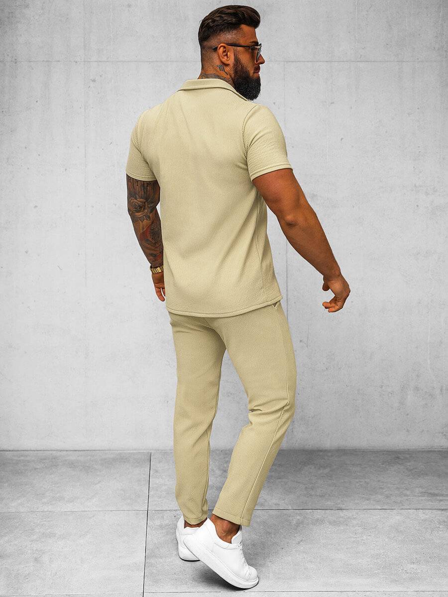 Ozonee Beige Herrenset – Hemd und Hose OZONEE O/Y963TSP Günstiger Verkauf