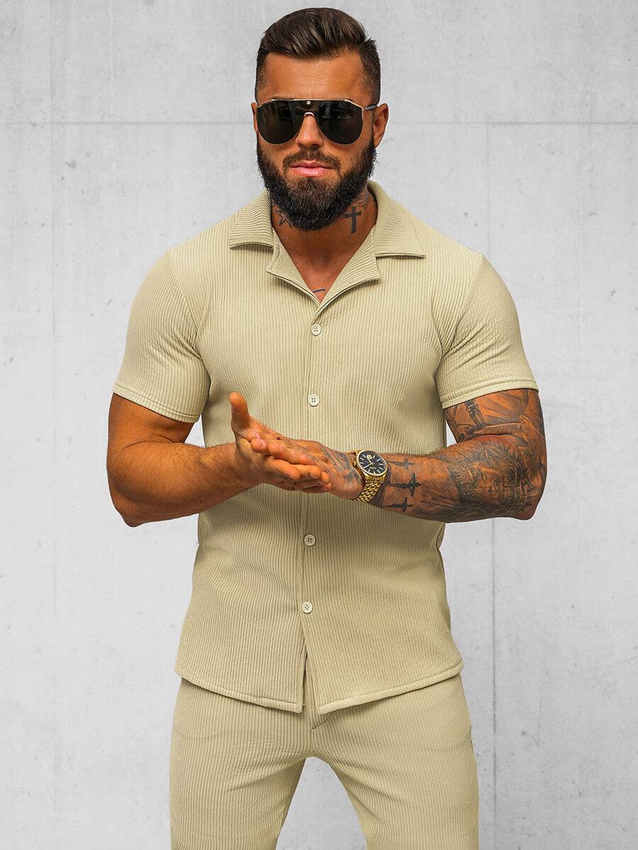 Ozonee Beige Herrenset – Hemd und Hose OZONEE O/Y963TSP Günstiger Verkauf