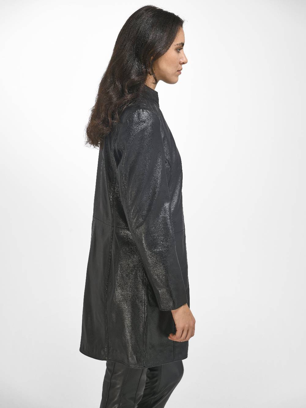 Emilia Lay Leder-Long-Jacke Fabrikverkauf