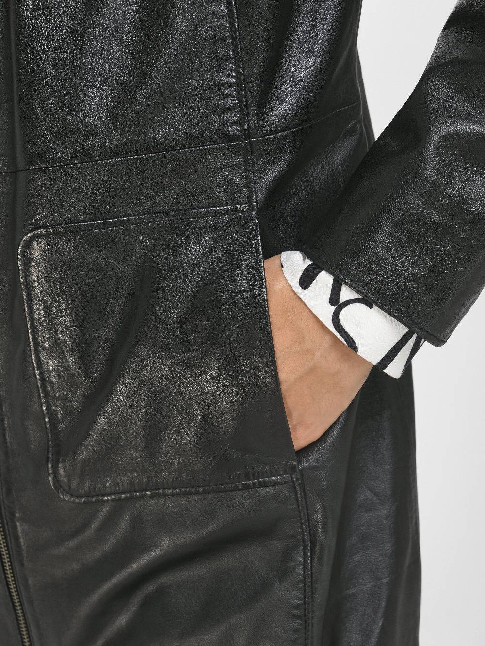 Emilia Lay Leder-Long-Jacke Fabrikverkauf