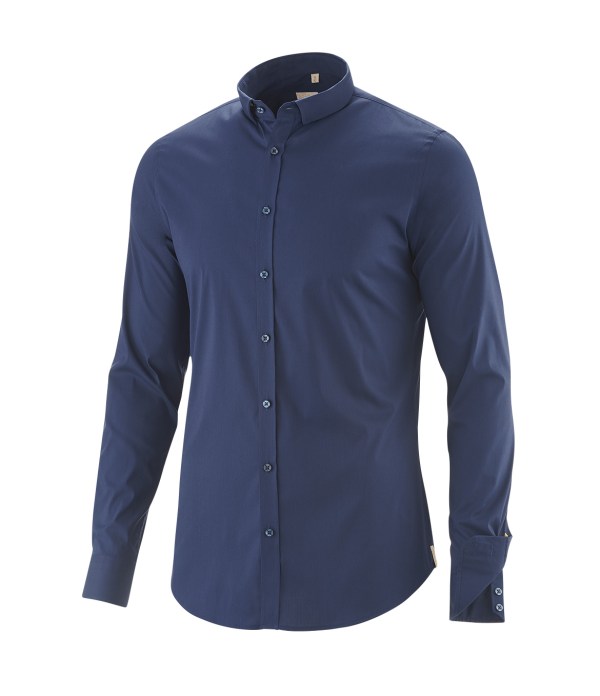 Q1 Manufaktur Q1 Hemd SANDRO Superior Stretch in dunkelblau Standard Hemdlänge