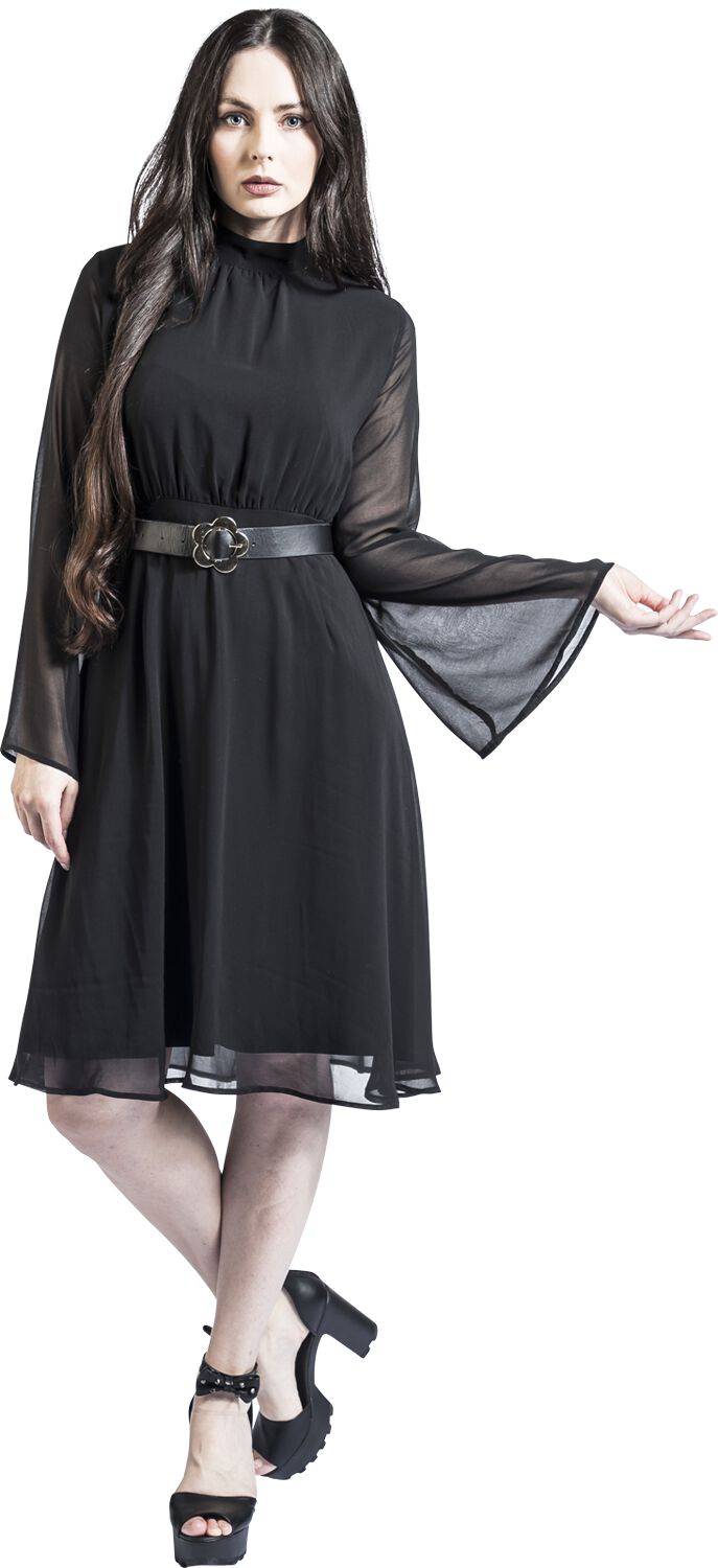 EMP "60s Sheer Layer Belted Dress" Mittellanges Kleid schwarz von Voodoo Vixen Riesige Ersparnisse