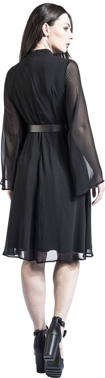 EMP "60s Sheer Layer Belted Dress" Mittellanges Kleid schwarz von Voodoo Vixen Riesige Ersparnisse