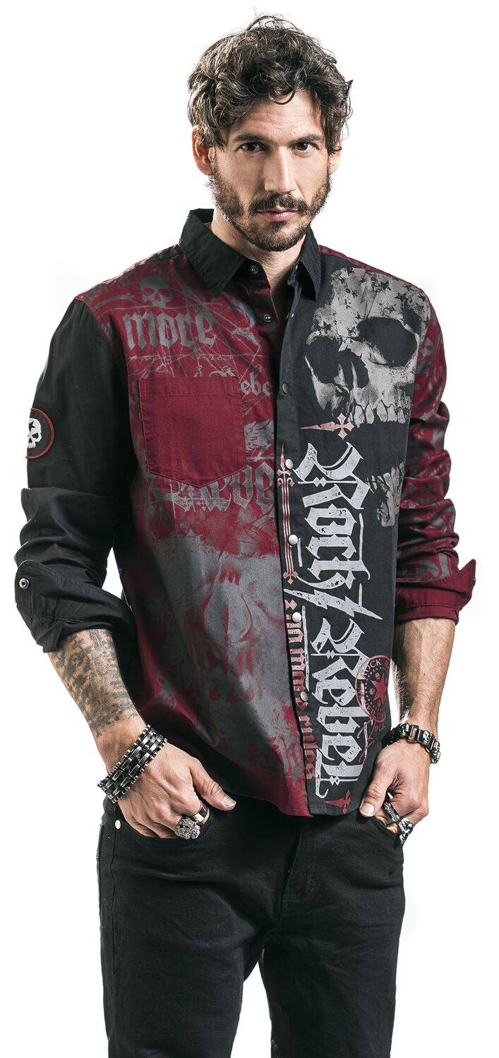 EMP Langarmhemd schwarz/rot von Rock Rebel by EMP Fabrikpreis
