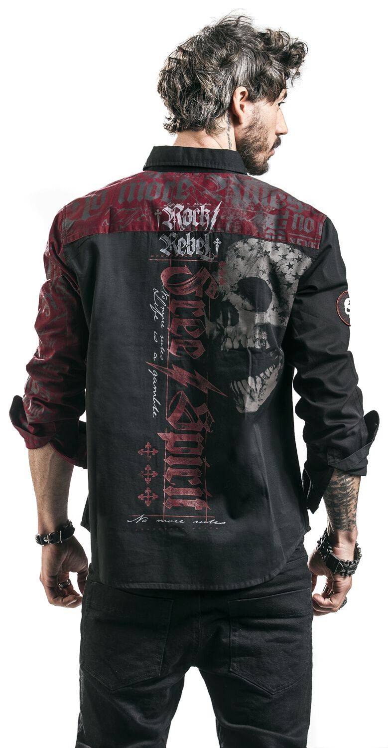 EMP Langarmhemd schwarz/rot von Rock Rebel by EMP Fabrikpreis