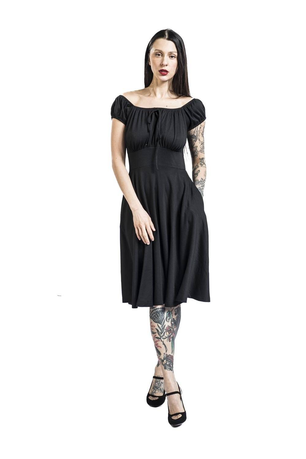 EMP "Gathered Neckline Flare Dress" Mittellanges Kleid schwarz von Voodoo Vixen Black Friday
