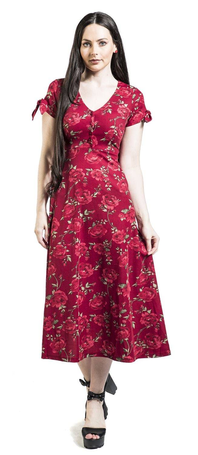 EMP "V Neck Flared Dress" Langes Kleid rot von Voodoo Vixen Große Rabatte