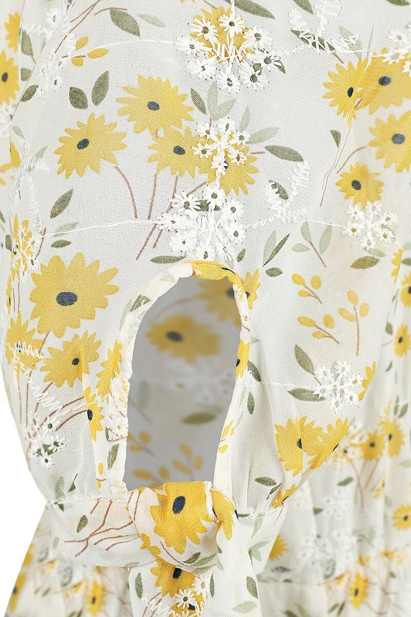 EMP "Tie Sleeve Floral Print And Emb Chiffon Flare Dress" Mittellanges Kleid multicolor von Voodoo Vixen Kauf eins, bekomm eins gratis