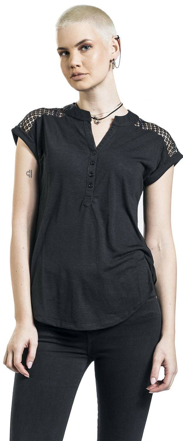 EMP "Heeze - Back Lace Wide Slub Jersey Tee" T-Shirt schwarz von Rotterdamned Outlet