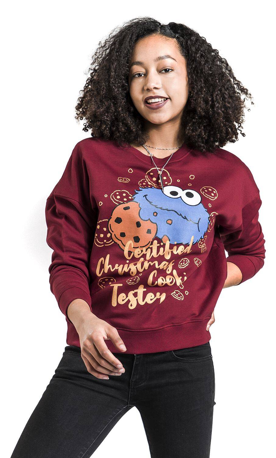 EMP "Christmas Cookie" Weihnachtspullover rot von Sesamstraße Bis zu 50% Rabatt