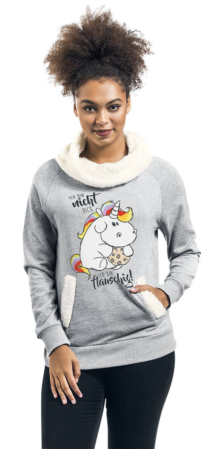 EMP "Ich bin nicht dick. Ich bin flauschig!" Sweatshirt grau meliert von Pummeleinhorn Letzte 3 Tage