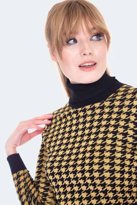 EMP "Mustard And Black Houndstooth Rollneck Sweater" Strickpullover gelb/schwarz von Voodoo Vixen Rabatt
