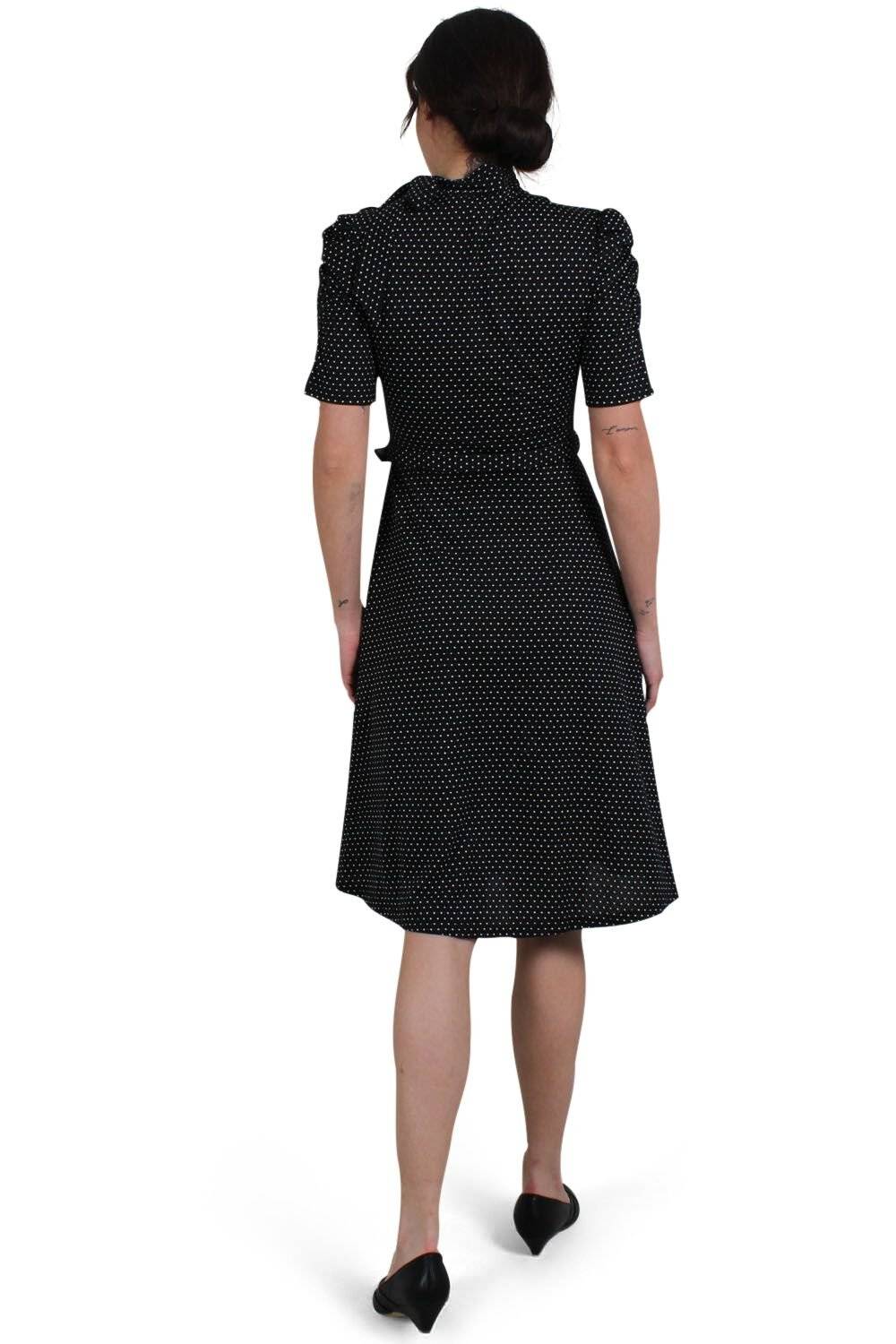EMP "Posie Black Polka Dot Tie-neck Dress" Mittellanges Kleid schwarz von Voodoo Vixen Nur für heute