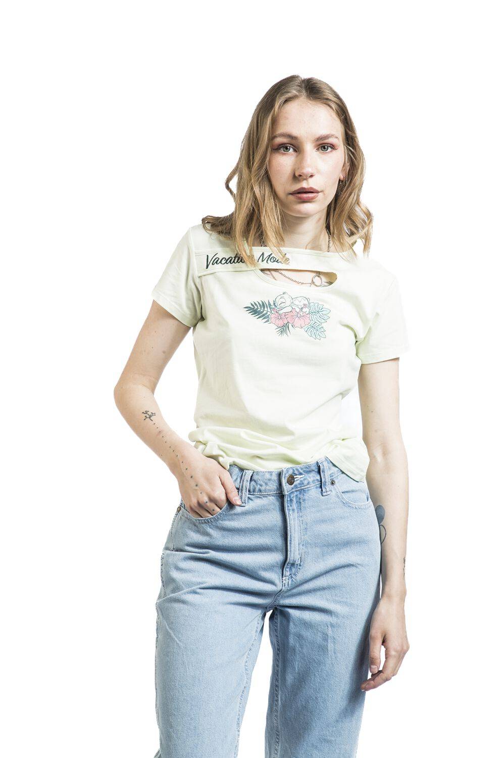 EMP "Stitch - Blumen" T-Shirt hellgrün von Lilo & Stitch Tiefpreis