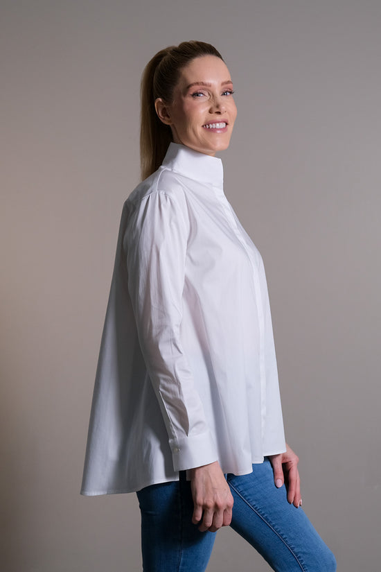 Soluzione Bluse in H-Form mit Stehkragen und Quetschfalte am Rücken Online Outlet