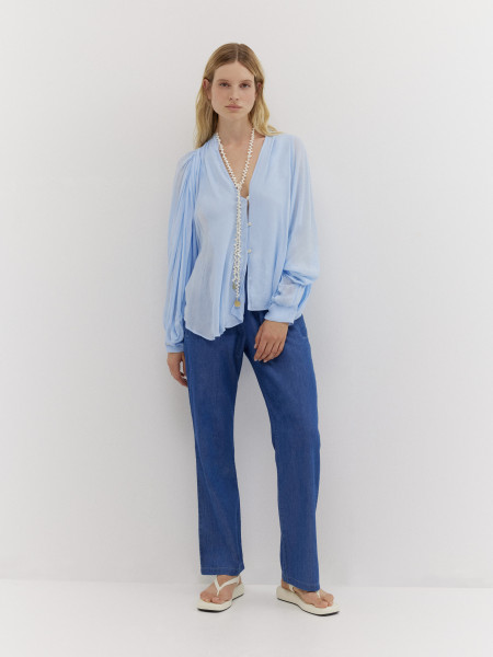 Sosue Bluse Ibiza Light Blue Kostenloser Versand international