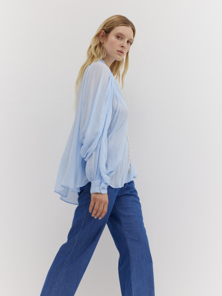 Sosue Bluse Ibiza Light Blue Kostenloser Versand international