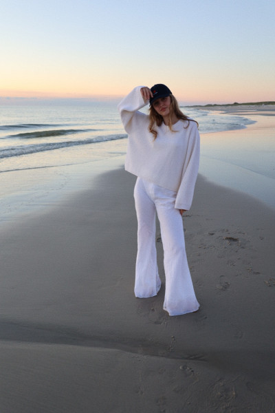 Sosue Rip Round Neck Pullover Off White Großer Ausverkauf