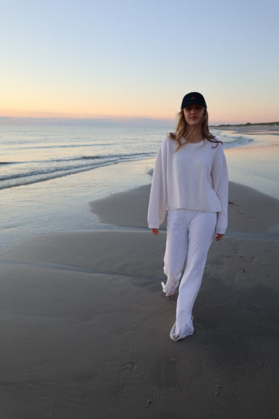 Sosue Rip Round Neck Pullover Off White Großer Ausverkauf