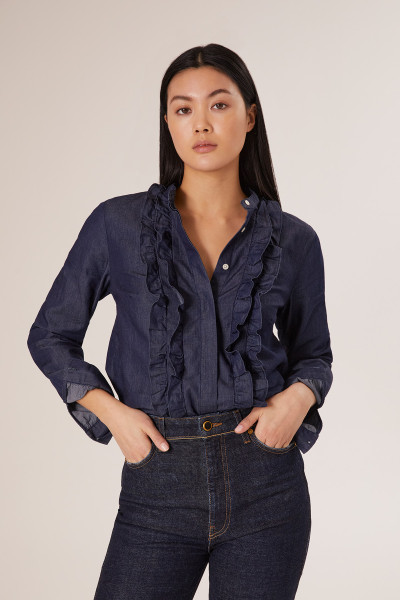 Sosue Ruffle Blouse Denim Im Verkauf