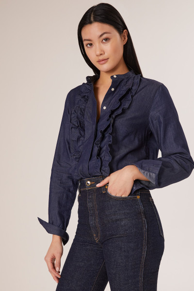 Sosue Ruffle Blouse Denim Im Verkauf
